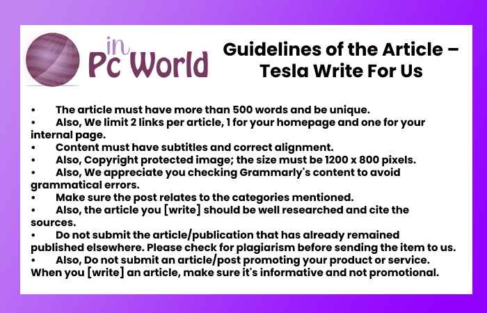Guidelines of the Article – Tesla Write For Us