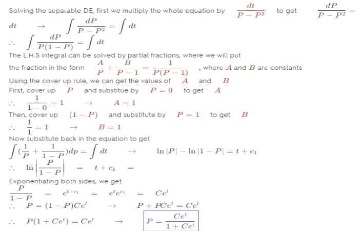 Answer For The Solve The Given Differential Equation By Separation Of Variables. Dp Dt = P − P2
